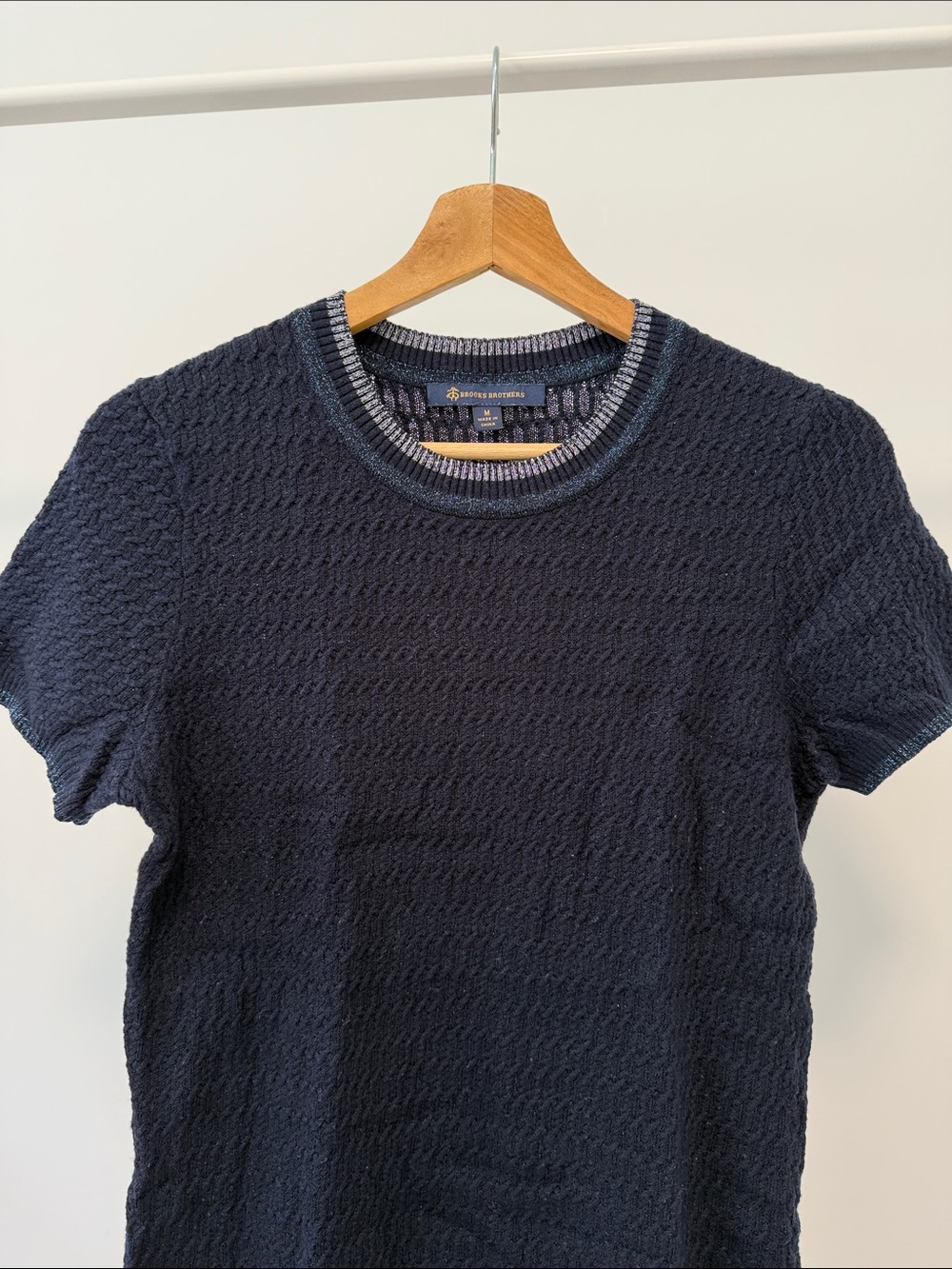 Brooks Brothers Dark Blue Women’sKnitted Wool Blend Sweater With Lurex Details.